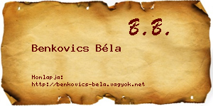 Benkovics Béla névjegykártya